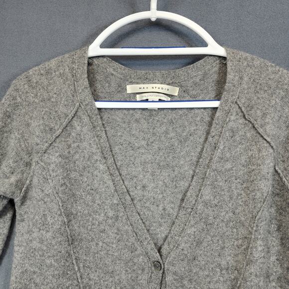 Max Studio Womens Cardigan Sweater Medium Grey 2 Ply Cashmere Pockets Classic - Picture 8 of 11